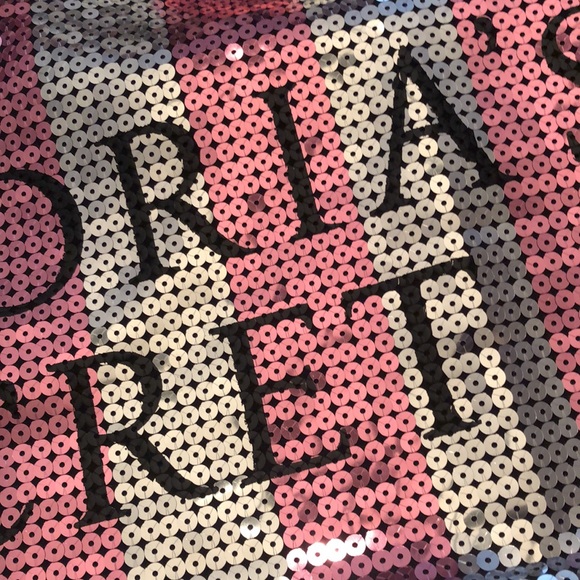 Victoria’s Secret Logo Sequin Stripe Weekender Duffle Travel Bag Pink Bling - Picture 7 of 16